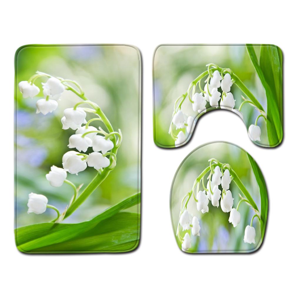 Small Fresh Bathroom Toilet Three-Piece Floor Mat Kitchen Non-Slip Door Mat Bedroom Carpet