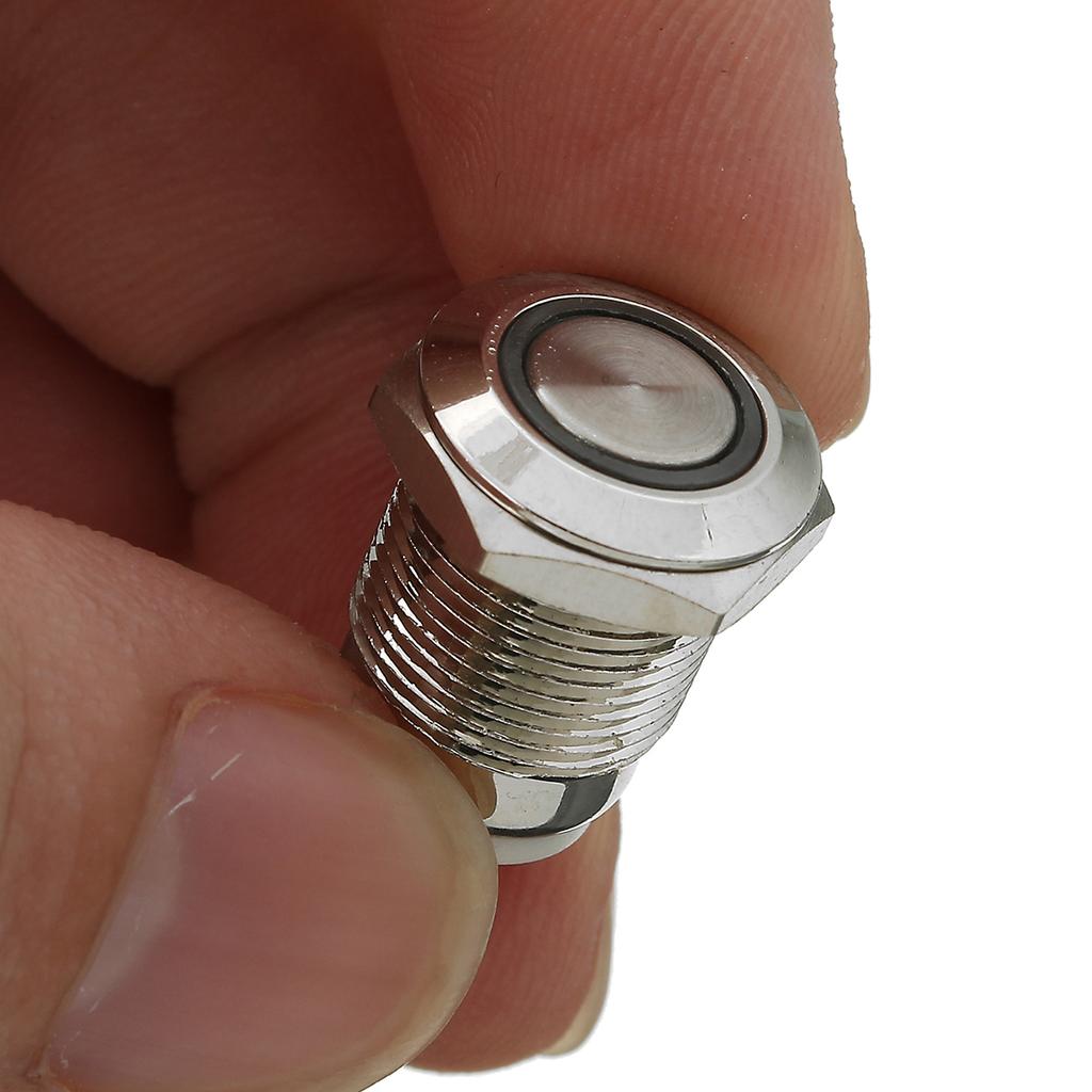 12mm LED Push Button Switch 12V 4Pin Silver Momentary Self-Locking Switches Waterproof