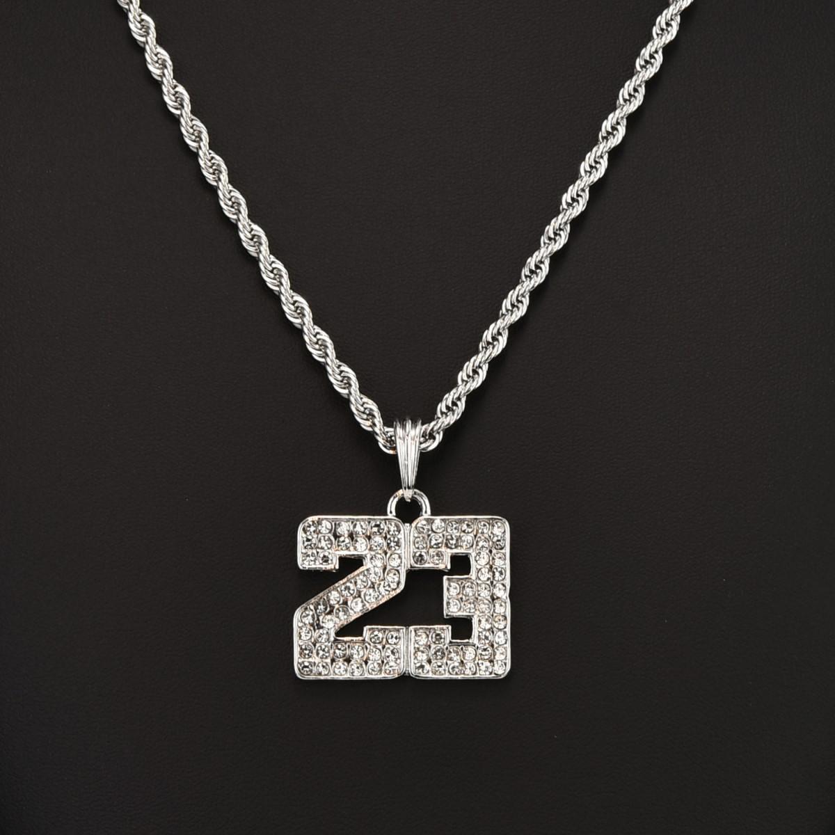 

Unisex Hip-Hop Necklace: Number 23 Diamond Pendant with 4mm Twisted Chain