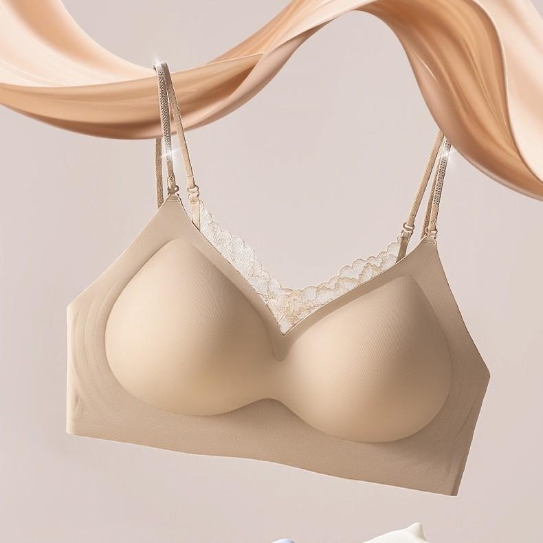 French V-neck Lace Diamond Shoulder Strap Multi-wearing Method Seamless Underwear Women's Small Breasts Gather Invisible Liquid Foundation Bra Cover