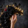 Crescent Moon Floral Wreath Halloween Home Decoration Artificial Flowers and Leaves Wall Hanging Indoor Seasonal Ornament