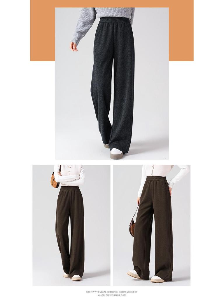Women's Wool Wide-Leg Pants, Brown Herringbone, Slimming & Comfortable, Skin-Friendly, 2025 Autumn/Winter Collection