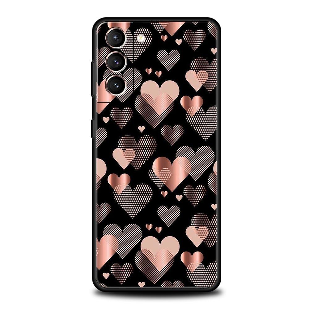 Gold Pink Rose Glitter Hearts Soft Phone Case For Samsung Galaxy S25 Edge S24 Plus S23 FE S22 S21 S20 Ultra 5G S10 Protect Cover
