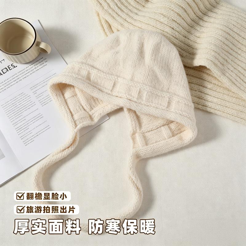 Autumn and winter new straps, ear protectors, knitted hats, women's warm bag head, cold hat, big head circumference, small wool hat