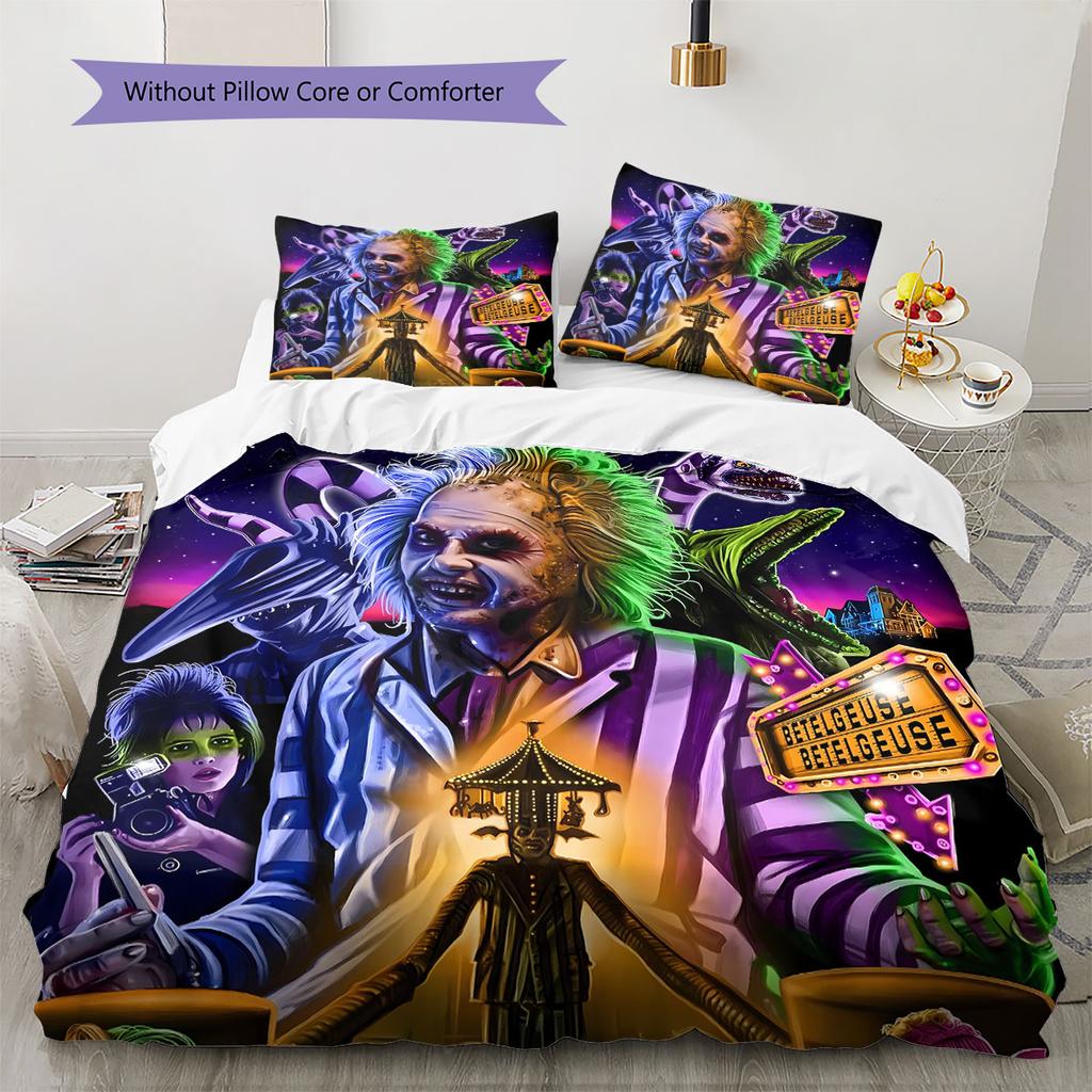 beetle juice Pattern Bedding Quilt Set Quilt Cover Pillowcase Home Decoration Birthday Gift (1 * duvet cover + 2 * pillowcase, without core)