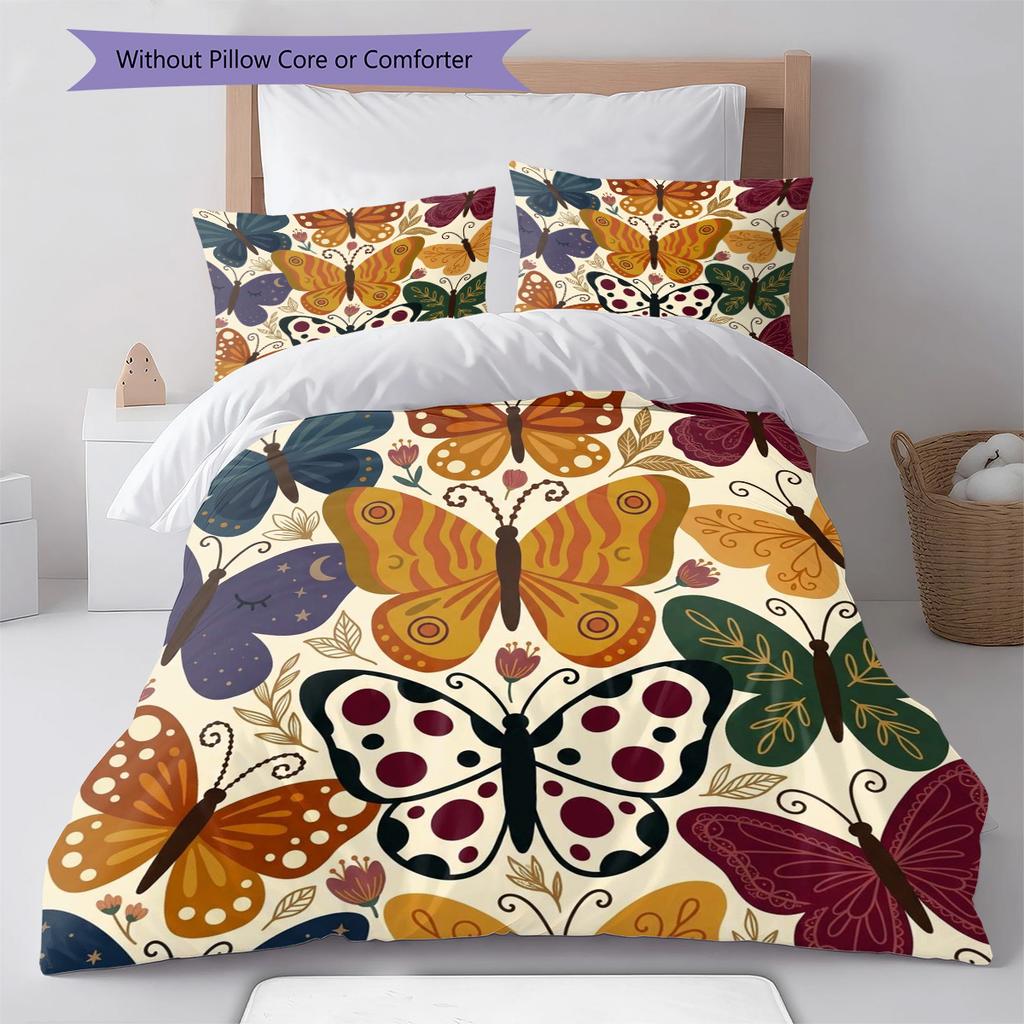 Butterfly Pattern Bedding Quilt Set Quilt Cover Pillowcase Home Decoration Birthday Gift (1 * duvet cover + 2 * pillowcase, without core)