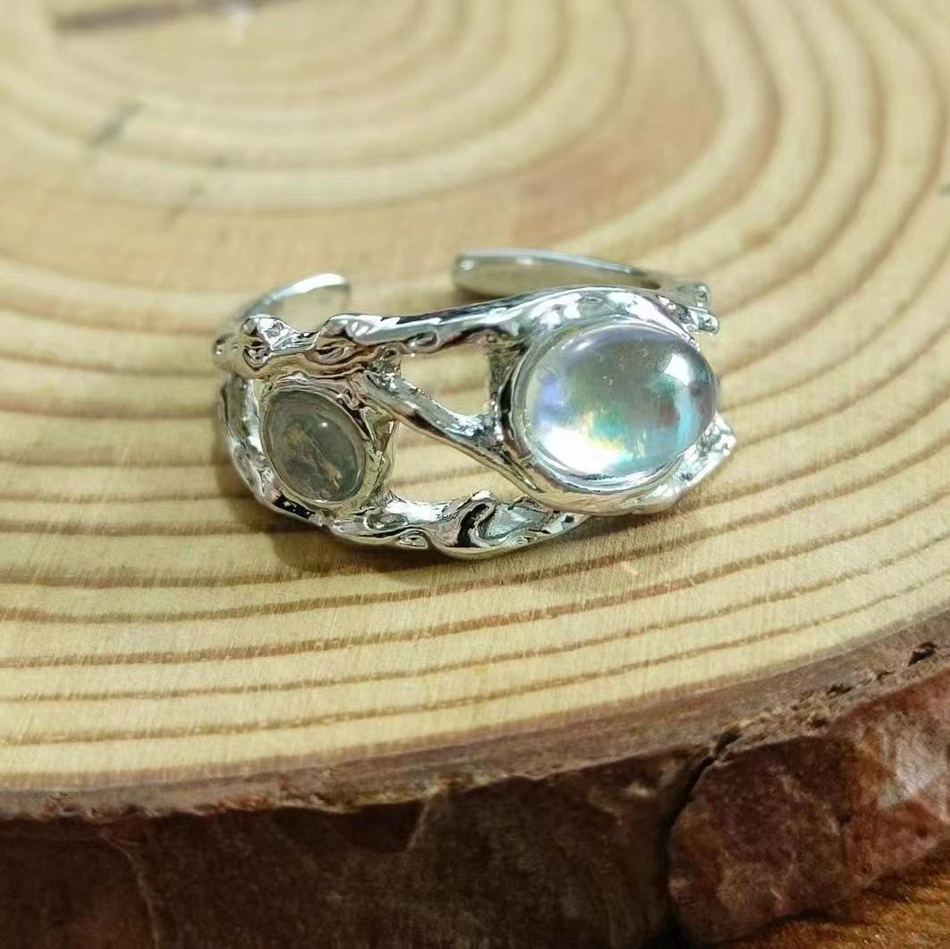 Elegant Moonstone Adjustable Retro Ring: Niche, High-End, Trendy European and American Design