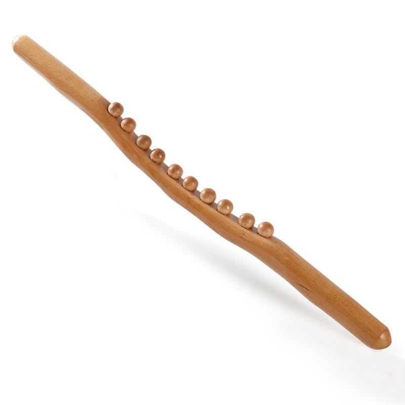 Ergonomic Beech Wood Scraping Roller Manual Massager Stick for Neck Shoulder Leg Back - Body Care Beads Massage Tool