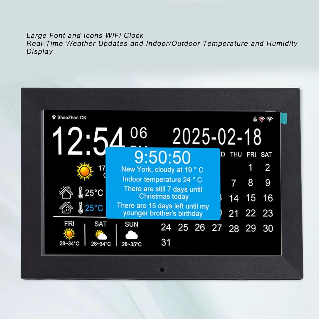 Acogedor Smart WiFi Clock with Weather and Indoor Temperature Large Font Digital Alarm for Photo Medication and Holiday Alerts 10-inch Display,
