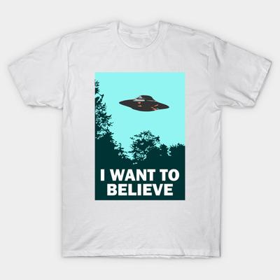 Asian Size Men Black Print T-shirt I Want To Believe No-Cut Heat Transfer Print Cotton Tshirt