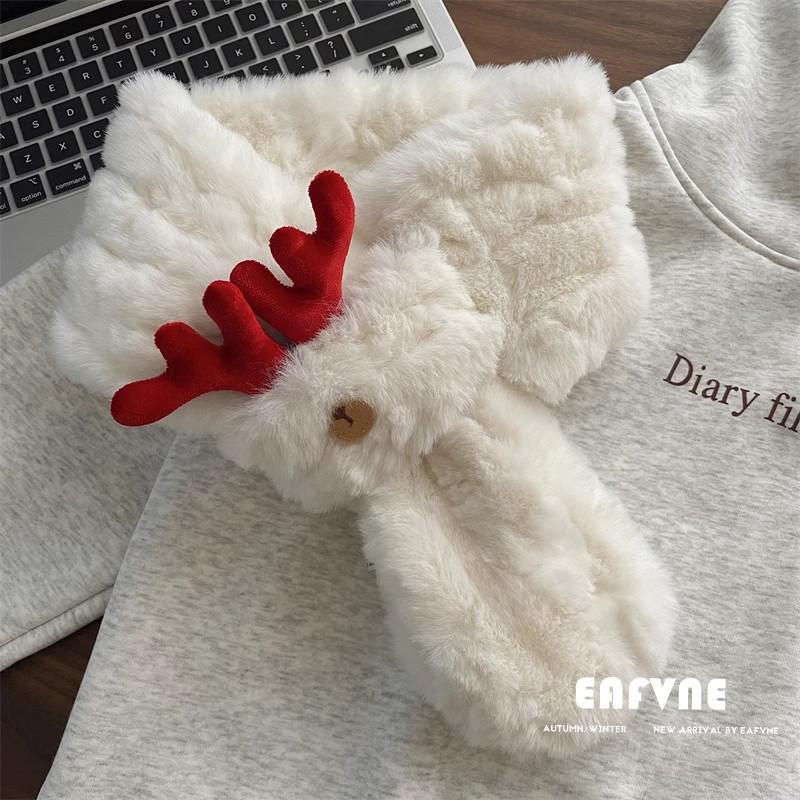 Atmosphäre Geschenk: Damen Flauschiger Winterschal, Faux Rex Kaninchenfell, Vielseitiger Plüsch Rehbrauner Nackenwärmer für Weihnachten & Neujahr