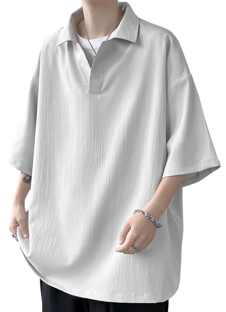 Men's Summer T-Shirt, Short Sleeve, Dropped Shoulder Design, Large Sizes, Relaxed Fit, Street Style, Korean Trend, Comfortable, Lightweight, Solid Col