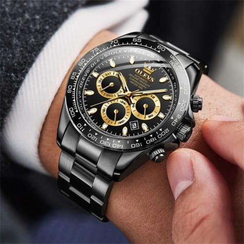 OLEVS Watch Men's Automatic Arm Watch Men's Black Popular Watch Automatic Belt 3 ATM Water Resistant Luminous Calendar Date Skeleton Fashion Black