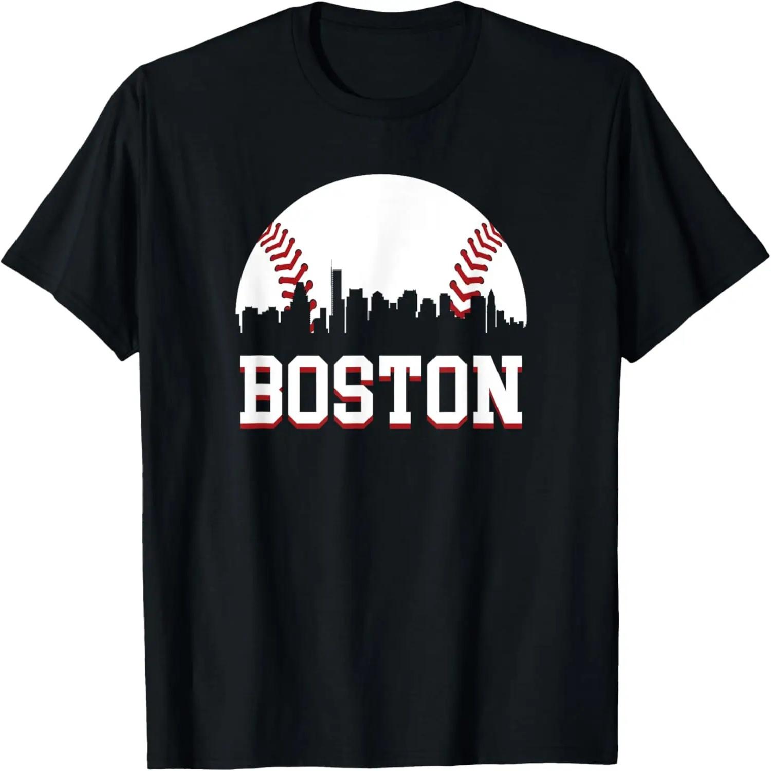 

Boston City Skyline Massachusetts Cityscape Baseball Themed T-Shirt XXXXXL чорний