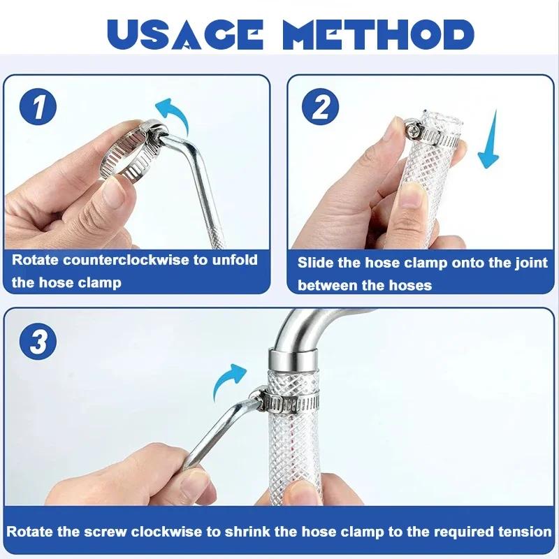 10Pcs Hose Clips Pipe Clamps Stainless Steel Hoop Clamp Hose 304 Stainless Steel Automotive Pipes Clip Fixed Tool 8-25mm