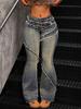 Retro Europäischer & Amerikanischer Stil Ausgefranste Micro-Flare Jeans Damen Street Style Bodenlange Hose
