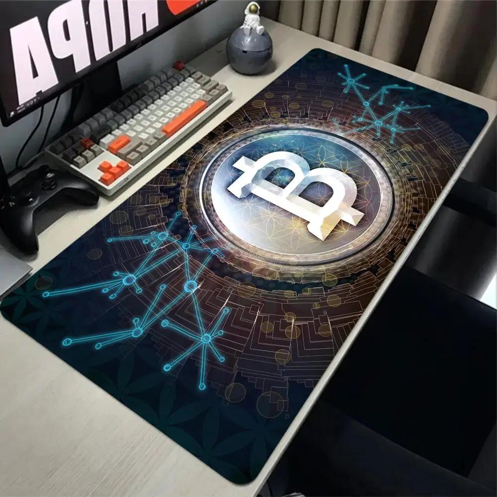 Bitcoin Mouse Pad Gaming Large HD Mousepad Antislip Rubber Mouse Mat Computer Gamer Desk Mat Stitched Edge Black Gamer Mousepad