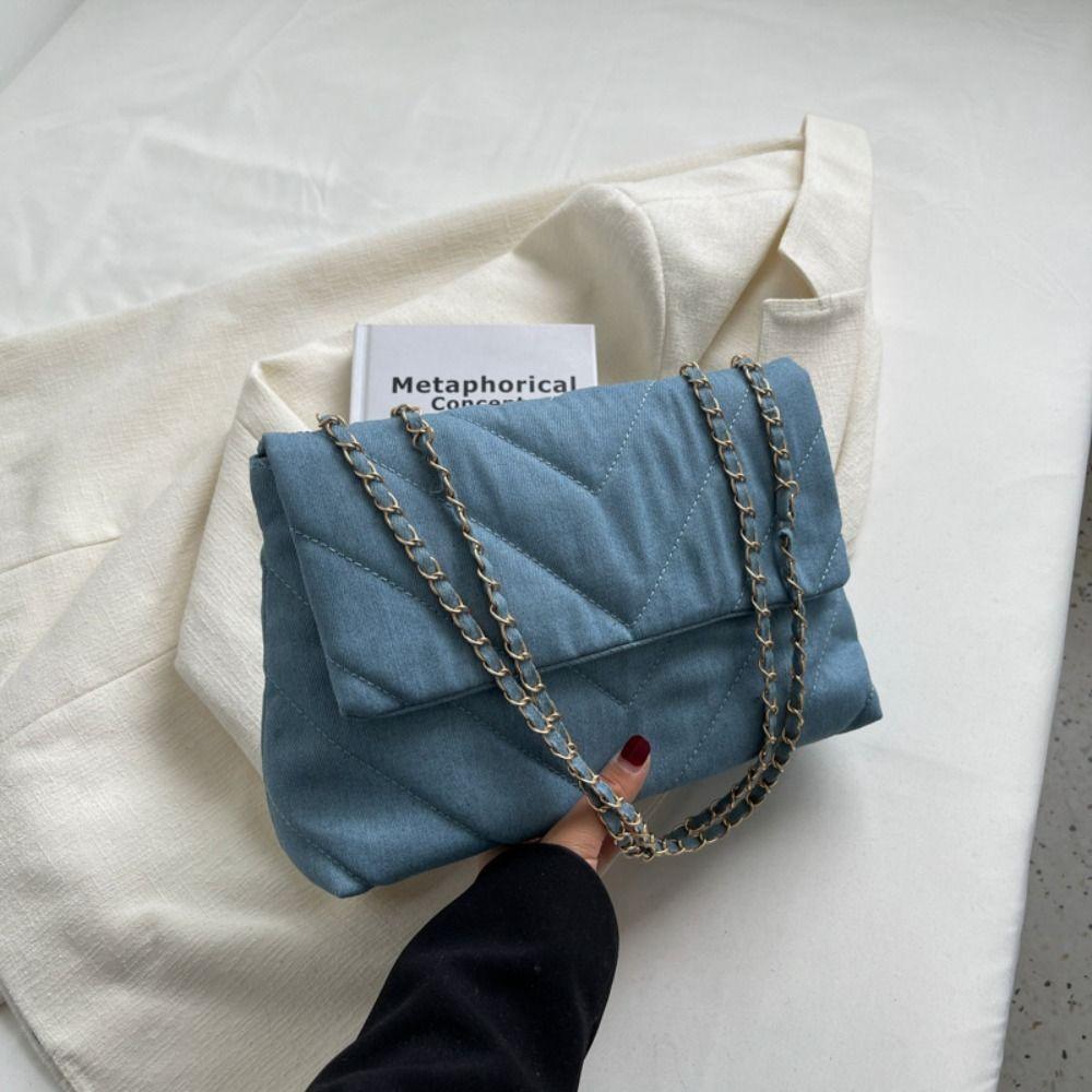Solid Color Canvas Bags Casual High Capacity Canvas Crossbody Bags Single Shoulder Bag Women светло-синий