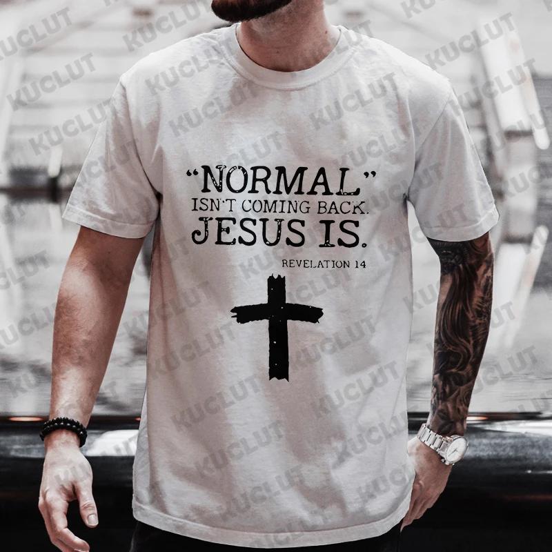 Men's T-shirt Cross & Jesus Letter Pattern Graphic Tees Summer Short Sleeve Streetwear Y2k Tops Male Outfits Oversized Clothing
