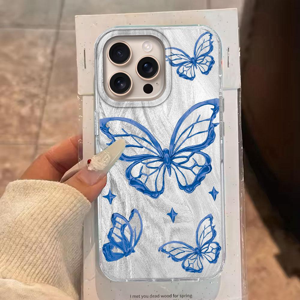 Laser Silver Butterfly Feather Texture Women Phone Case for iphone 16 15 14 7 8 Plus 13 11 12 Pro Max X XS XR SE 2022 16e Cover