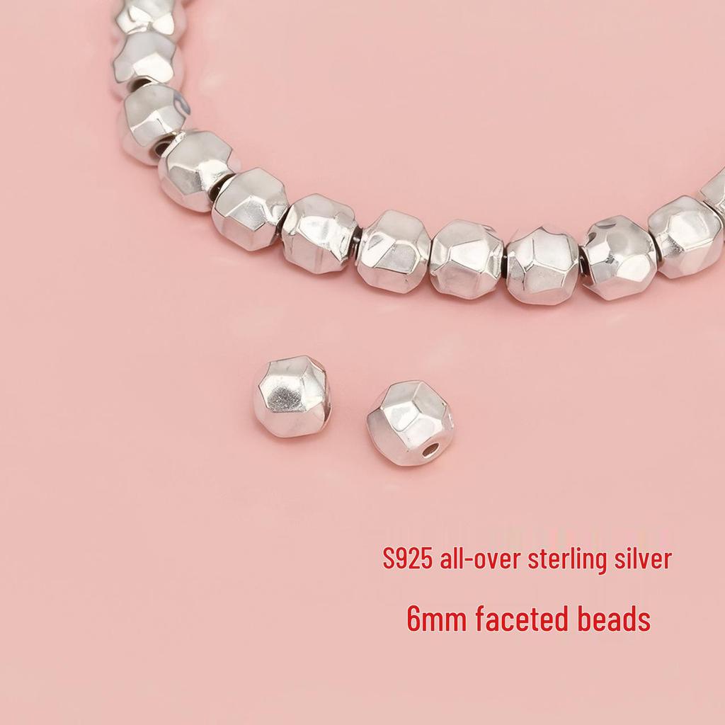 S925 Sterling Silver Faceted Diamond-Shaped Spacer Beads for DIY Jewelry and Handwoven Accessories