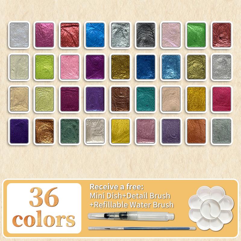 Pearlescent Solid Watercolor Paint Set Pigment Solid Paint Portable Art Kit Color Watercolor Painting Artists School Supplies
