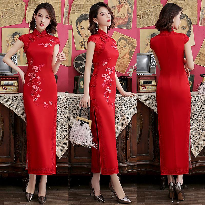 Modern Cheongsam Women's Short Lace Cheongsam Chinese Dress Cheongsam Party Vintage Ao Dai Elegant Dress Improvement