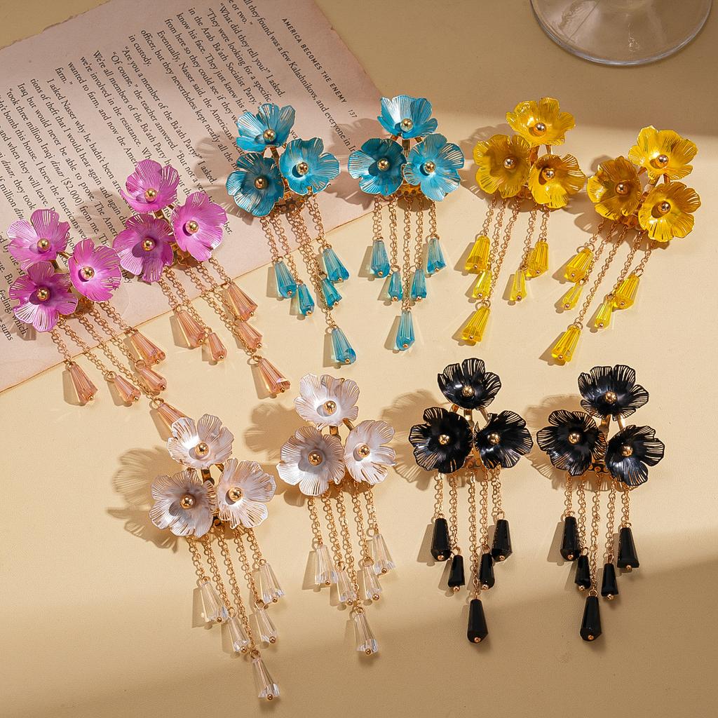 Crystal spray paint flower fringed silver needle earrings retro niche environmentally friendly earrings