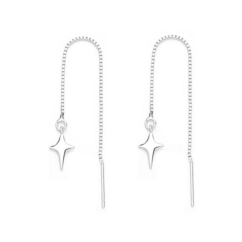 Asymmetrical Four-Pointed Star Stud Earrings for Women - 2026 Trendy Korean Cold Style