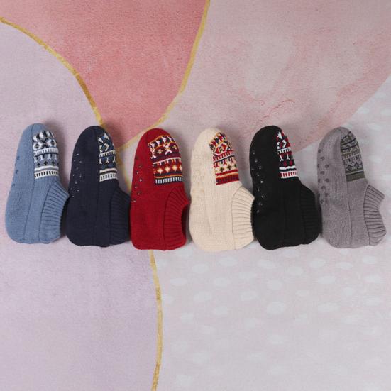 Retro Winter Slipper Socks Thickened Fleece Lined Low Cut Socks Socks with Grips Non-Slip Ankle Slipper