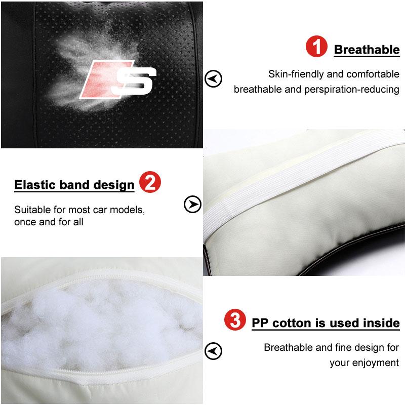 1/2Pcs Leather Car Interior Seat Headrest Neck Pillow Car Accessories For Audi C7 C6 C5 B5 B6 B7 B8 B9 D3 Q3 Q5 Q7 TT A1 A3 A4 A5