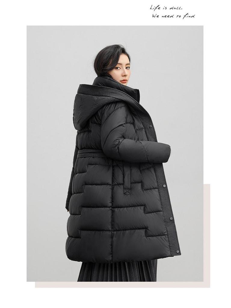 Maillard Women's Mid-Length Hooded Down Coat - Thick, Cold-Proof Winter Outerwear