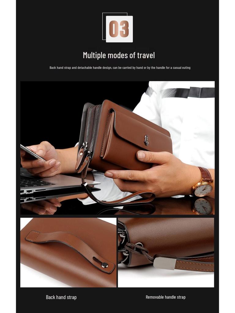Herren Doppelreißverschluss Business Clutch: Handtasche mit großer Kapazität für Handy und mehreren Kartenfächern