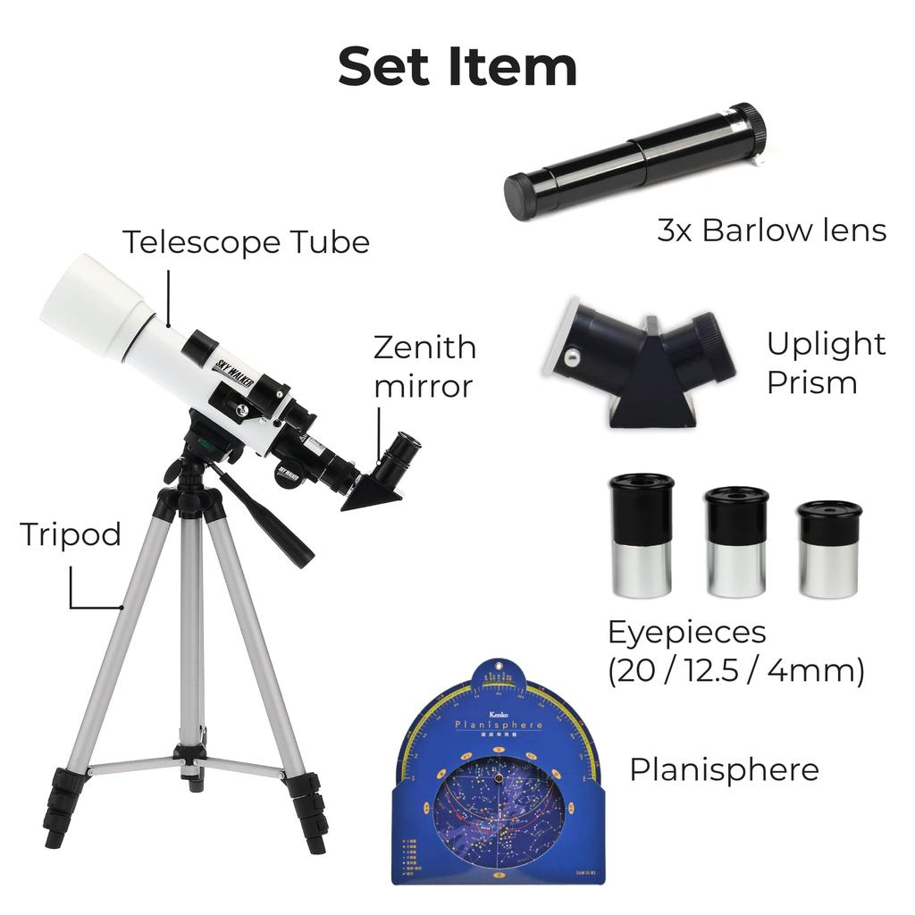 KENKO SKY WALKER SW-0 Refractor Telescope, 50mm Aperture, for Both Celestial and Terrestrial Use, White, 111161