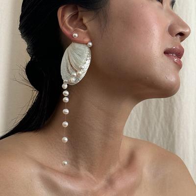 Silver Needle Freshwater Pearl Shell Tassel Earrings Seaside Holiday Wind Earrings Personality Niche Design Earrings Wholesale