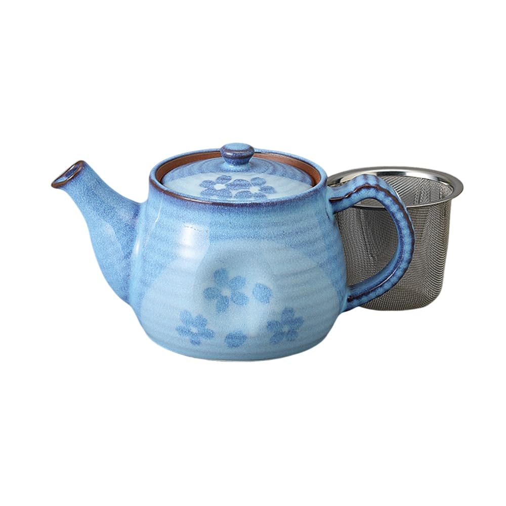 Ale-net 370cc Teapot with a Pekoe Flower Drop Shape (with tea strainer) - Mino Ware Porcelain, Made in Japan, Stylish