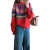 Spring and Autumn New Fair Island Jacquard Pullover Women's Retro Loose Lazy Knitted Sweater Top Trend