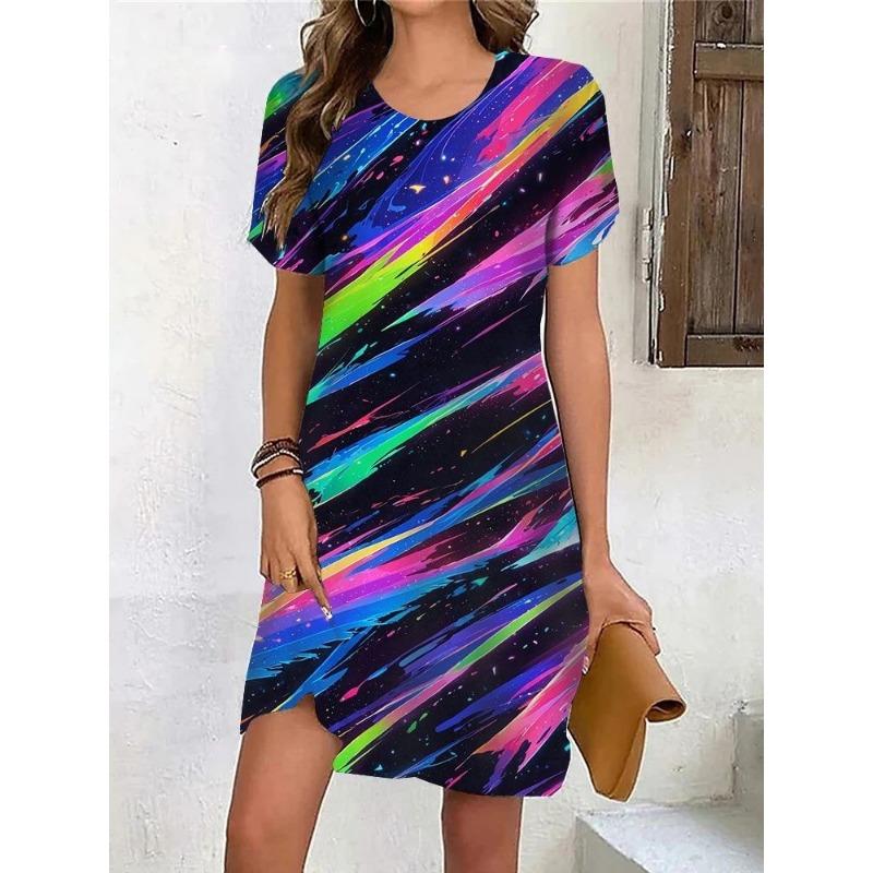 Summer Short Sleeved Dress Loose Casual Plus Size Dress Flower Print Dress Mini Skirt