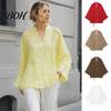 Langlebige Polyesterbluse Damen Stehkragenhemd, Chinesischer Froschknopf für Frühe Meditationskleidung Herbst, Locker Lässig Einfarbig Langarm