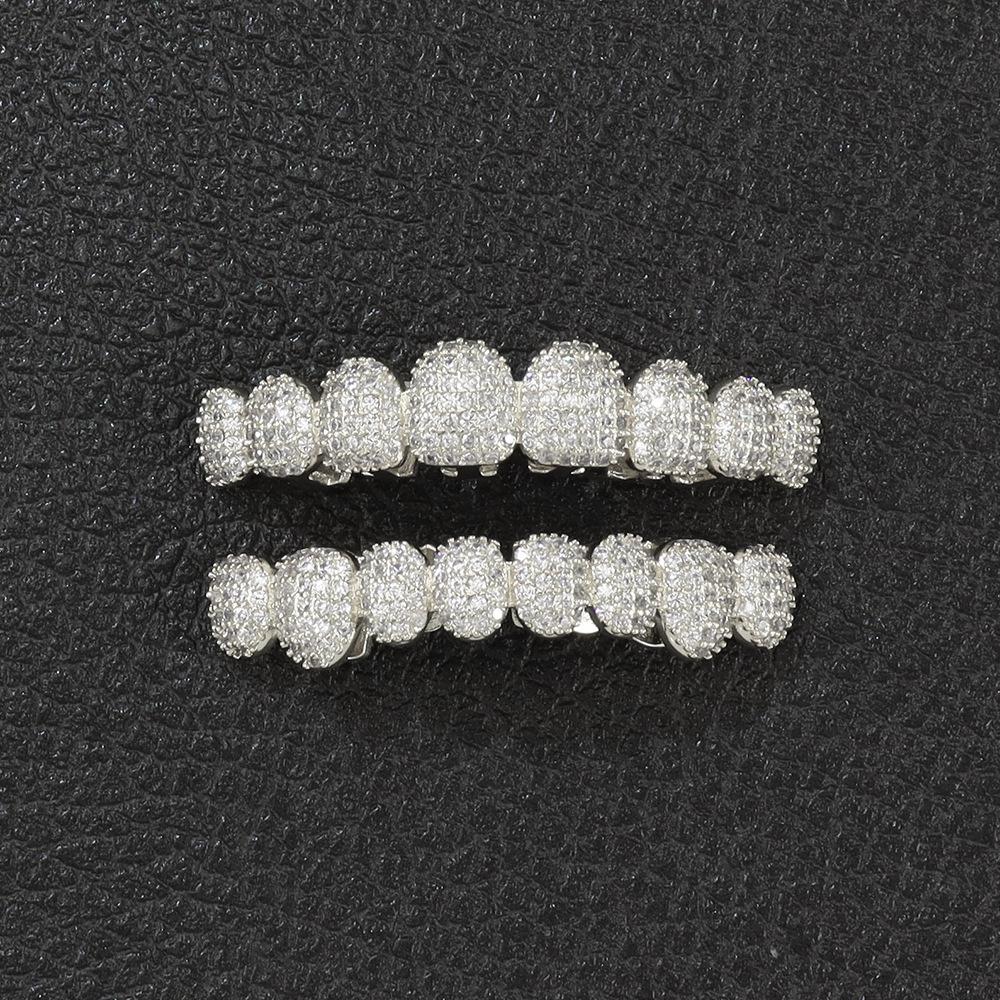 Exaggerated Eight-Tooth Gold Grillz with Copper Zirconia - Trendy European and American Hip Hop Accessory
