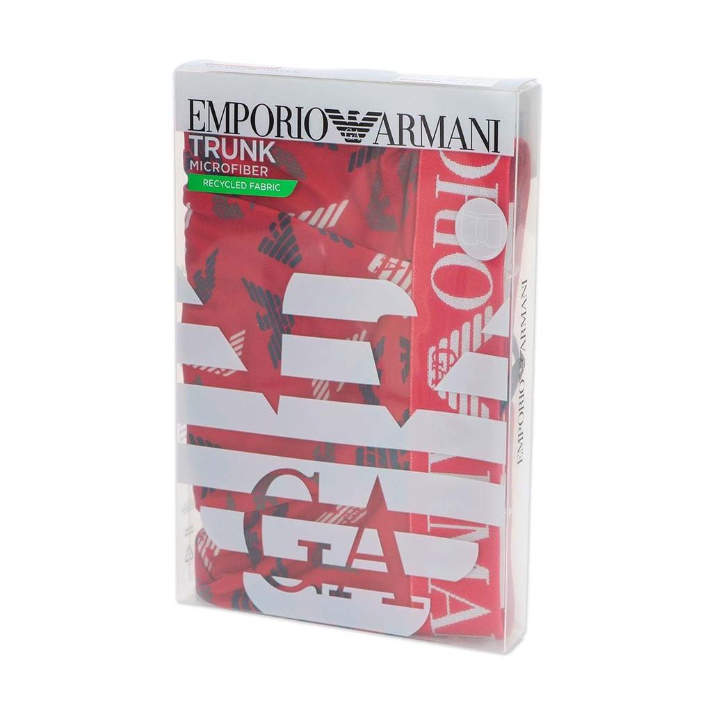 Emporio Armani ALL OVER PRINTED MICROFIBER Boxer Shorts, Front Closure, EU Size, Men's, Brand Name Underwear, 54095350, M (EU Size), Size 16 (Red)