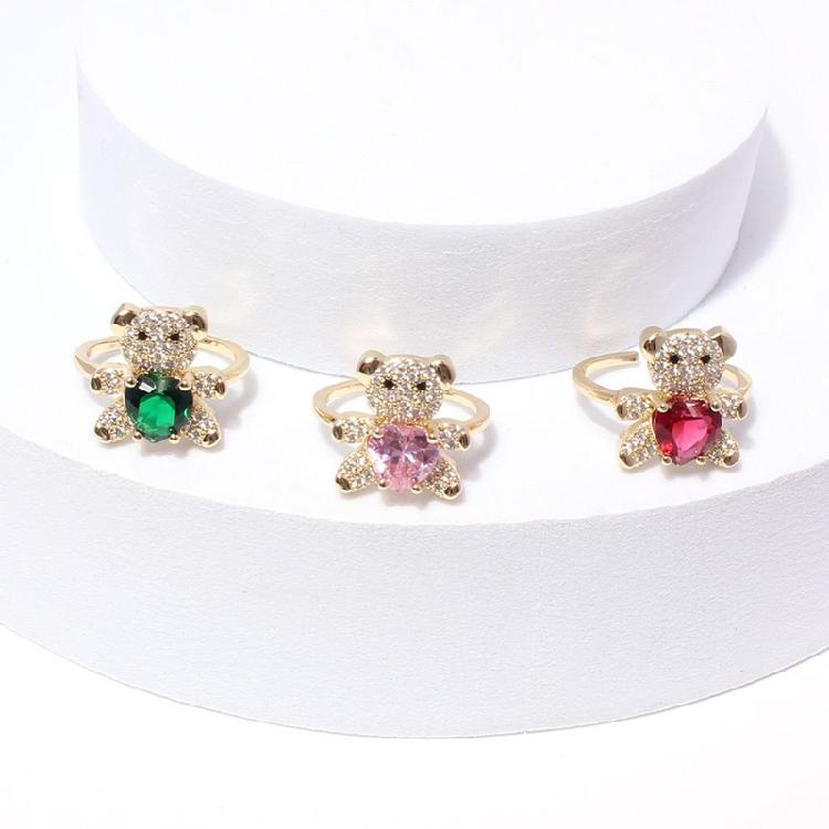 Colored Crystal Heart-shaped Opening Adjustable Ring Handmade Jewelry Party Gift