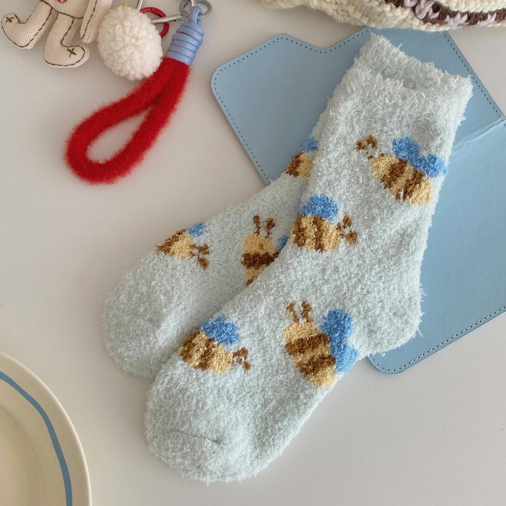 Winter Cute Coral Fleece Socks Plush Thickened Cotton Socks Home Sleep Warm Fluffy Floor Socks