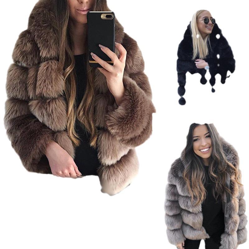 2024 Thickened Plush Coat with Hood - Long Sleeve Faux Rabbit Fur