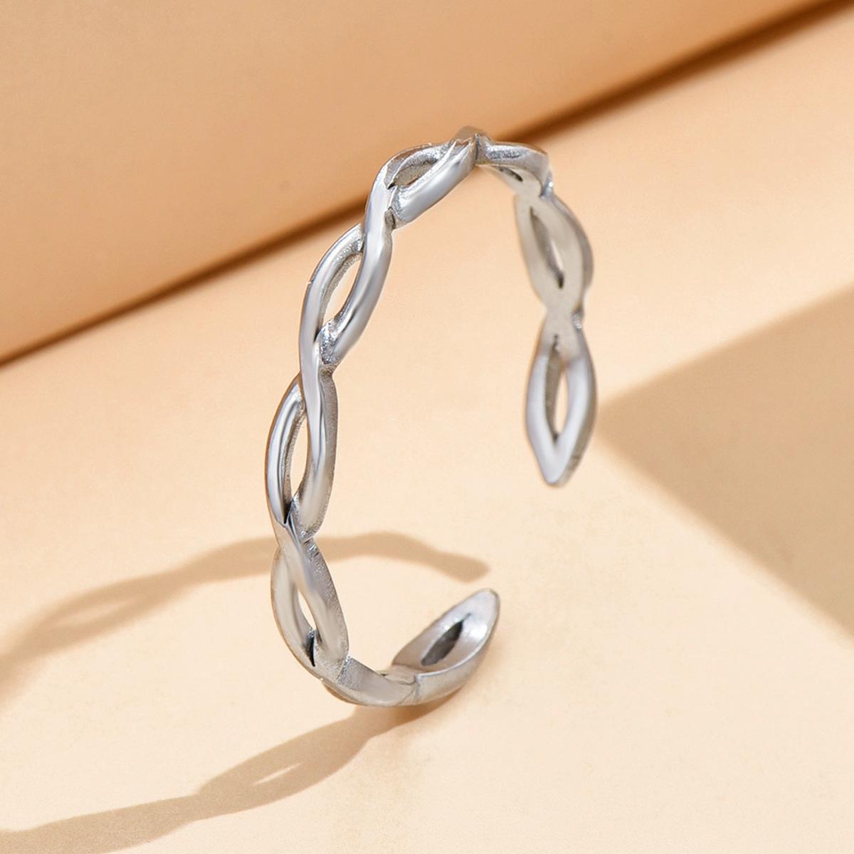 Geometric Stainless Steel Open Woven Pinky Ring for Women - Vacuum Gold Plated