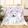 Galaxy Wolf Duvet Cover Set Full Size, Bedding Set for Boys Girls, Wolf Head Printed Duvet Cove Set 1 Quilt Cover 2 Pillowcases