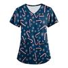 Plus SizePrinted Scrub Working Uniform Tops For Women's Cross V-Neck Print Short Sleeve Fun T-Shirts Workwear Tee With Pockets