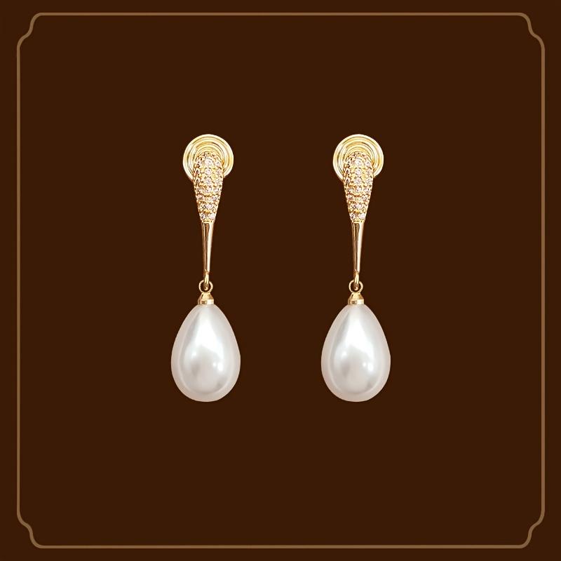 

[Teardrop Clip-On Earrings] Elegant and Sexy High-End Teardrop Faux Long Drop Earrings - Synthetic Zirconia, Copper Material Ear Clip Style - No Piercing Required