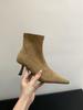 Khaki Suede High-heeled Thin Boots Women's Shoes 2025 Spring and Autumn Single Boots with Skirt Pointed French Short Boots