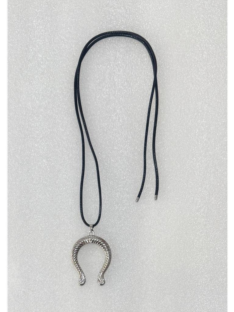 Industrial Chic Horseshoe Pendant Necklace with Black Wax Cord - Unique, Fashionable & Versatile Sweater Chain